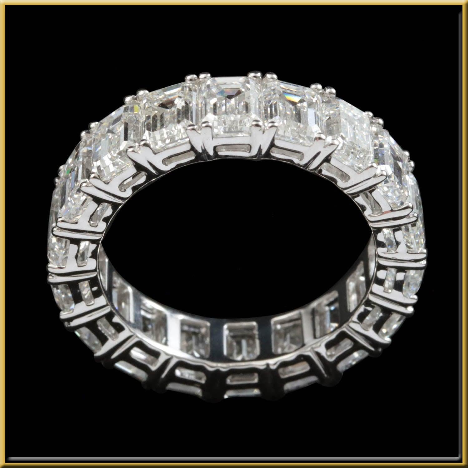 For Sale:  Emerald Cut 1/2 Carat Each Diamond Eternity Ring in 18 Karat Gold 2
