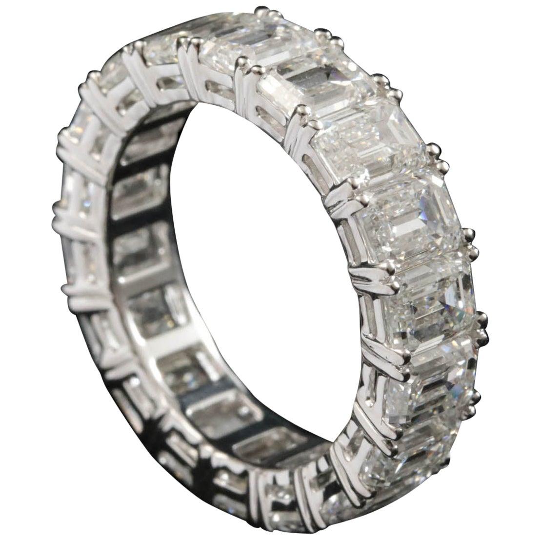 For Sale:  Emerald Cut 1/2 Carat Each Diamond Eternity Ring in 18 Karat Gold