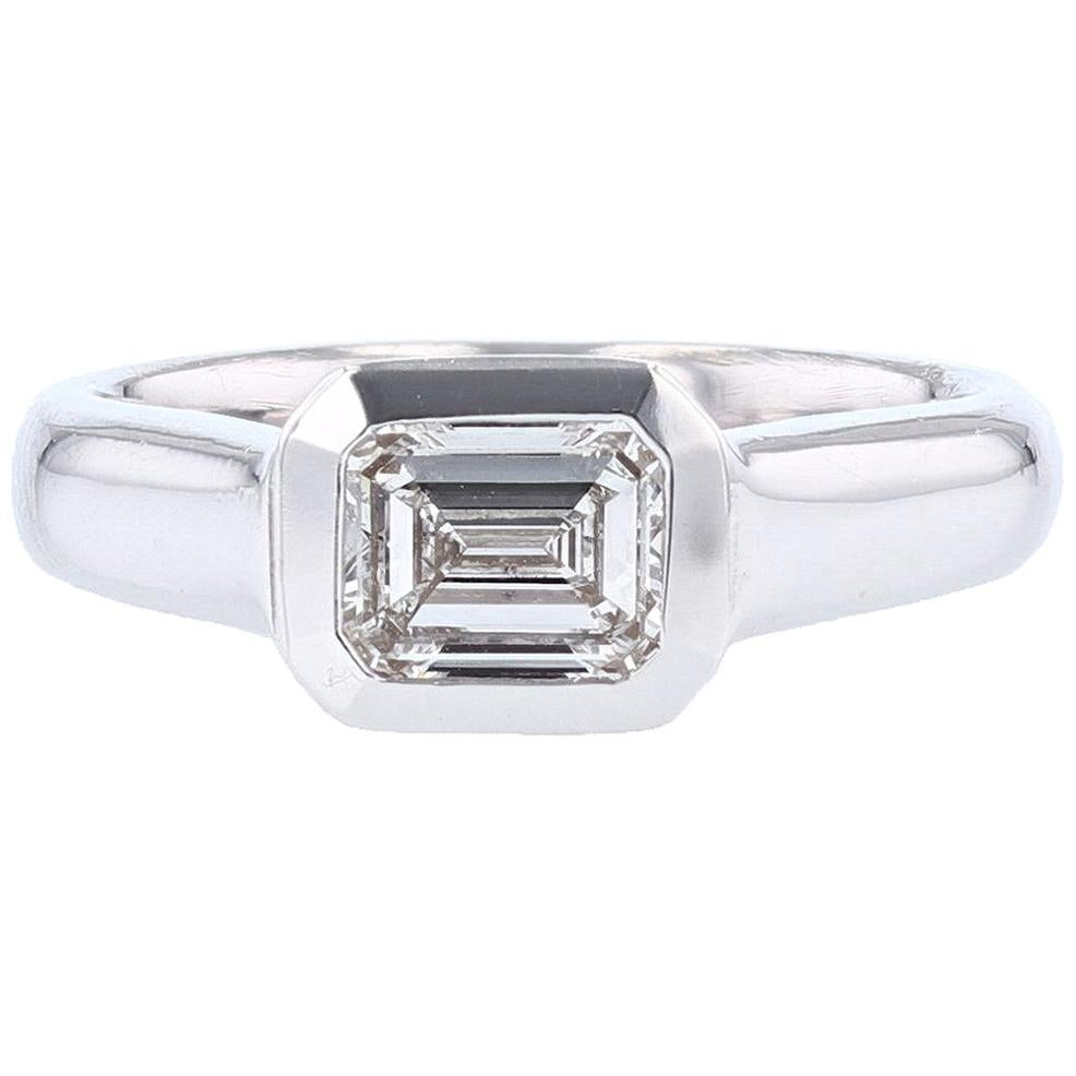 Emerald Cut 1.01 Carat Diamond 14 Karat Gold Signet Ring