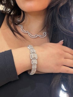 10.10ct Emerald Cut Baguette & Round Diamond Halo Bracelet in 14K White Gold