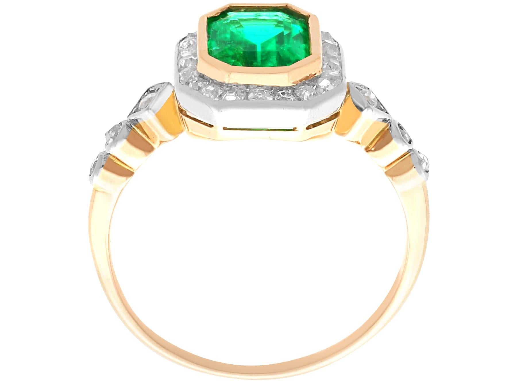 Emerald Cut 1.07 Carat Colombian Emerald and Diamond Ring For Sale 1
