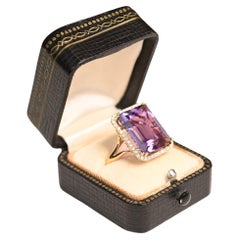 Emerald Cut Amethyst (Approx. 11.20-Carats) with Diamond Halo Ring, Yellow Gold