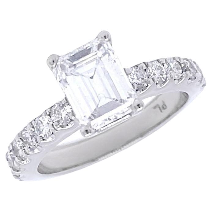 Emerald Cut 1.20 carat D VVS2 GIA  Platinum  Ring  with 12 Diamonds 0.42 carat  For Sale