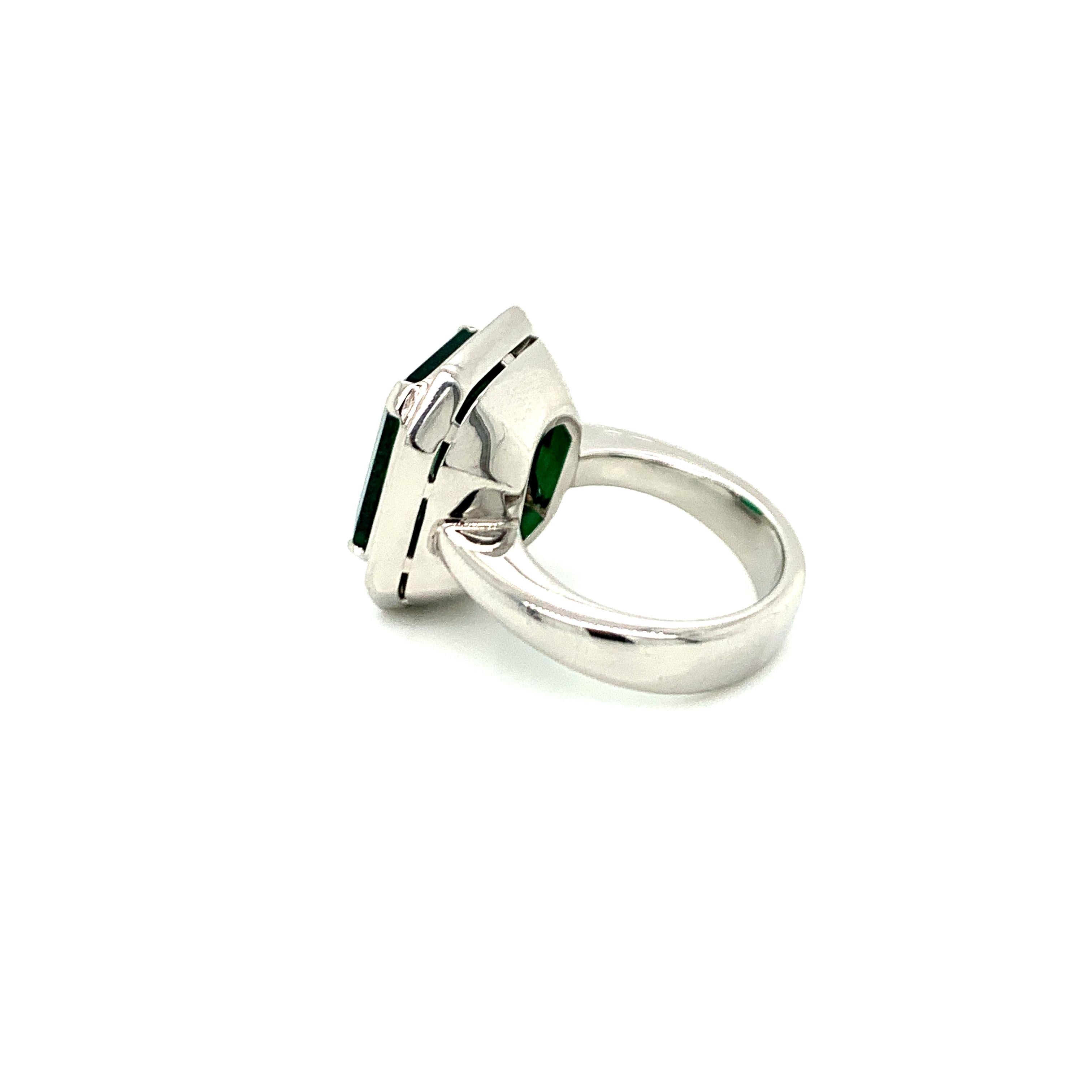 Modern Emerald Cut 13.48 Carat Gübelin Cert Zambian Emerald Diamond Ring