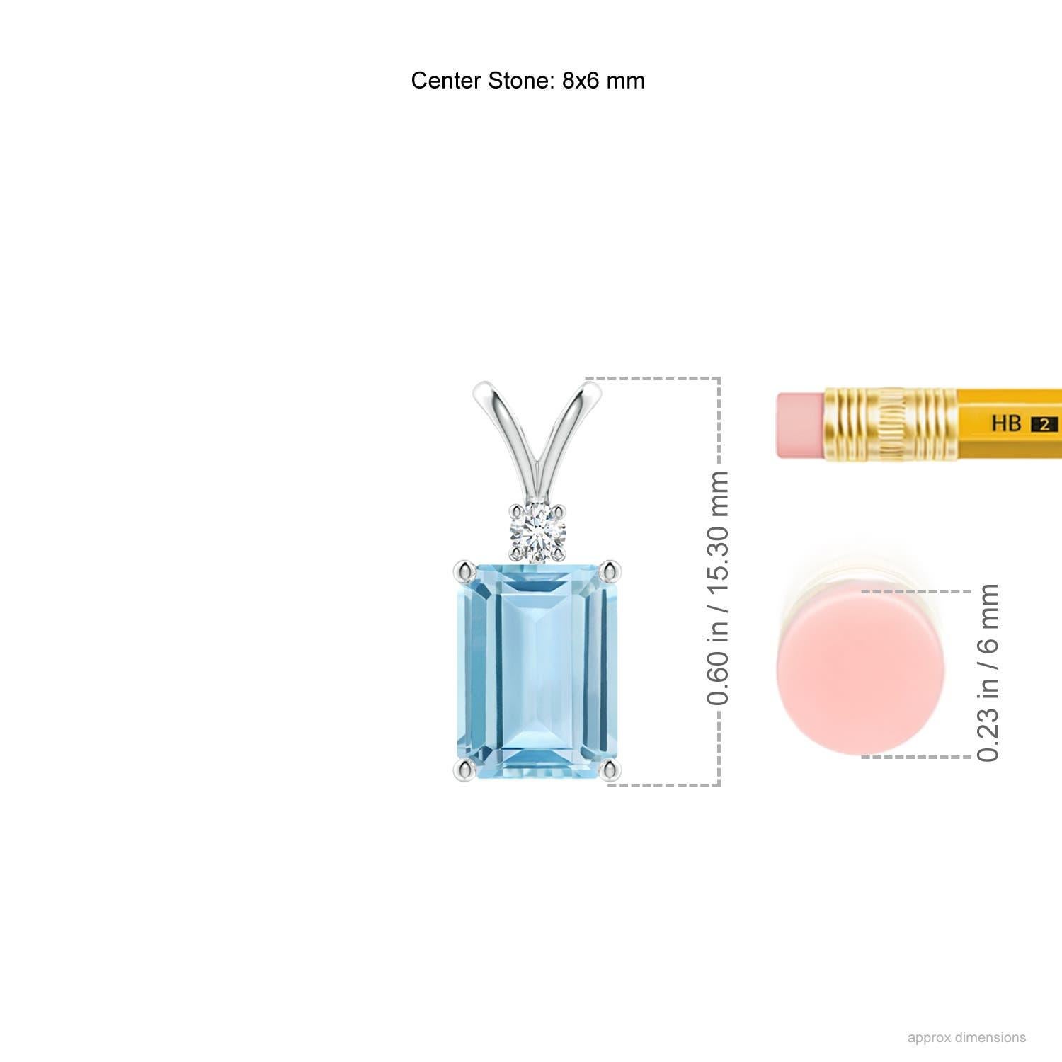 Modern Emerald-Cut 1.35 ct Aquamarine Pendant with Diamond in 925 Sterling Silver For Sale