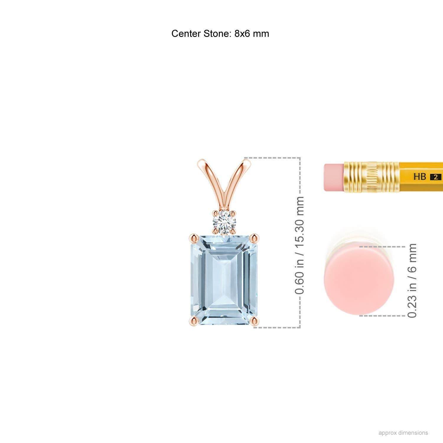 Modern Emerald-Cut 1.35 ct Aquamarine Solitaire Pendant with Diamond in 18K Rose Gold For Sale