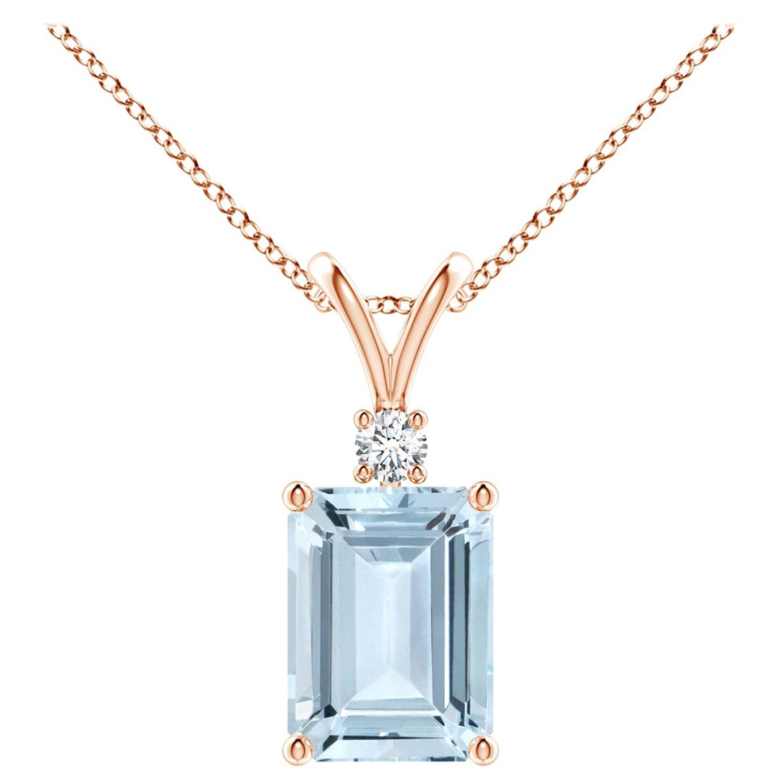 Solitär-Anhänger mit Smaragdschliff 1,35 Karat Aquamarin im Smaragdschliff und Diamant in 18 Karat Roségold im Angebot