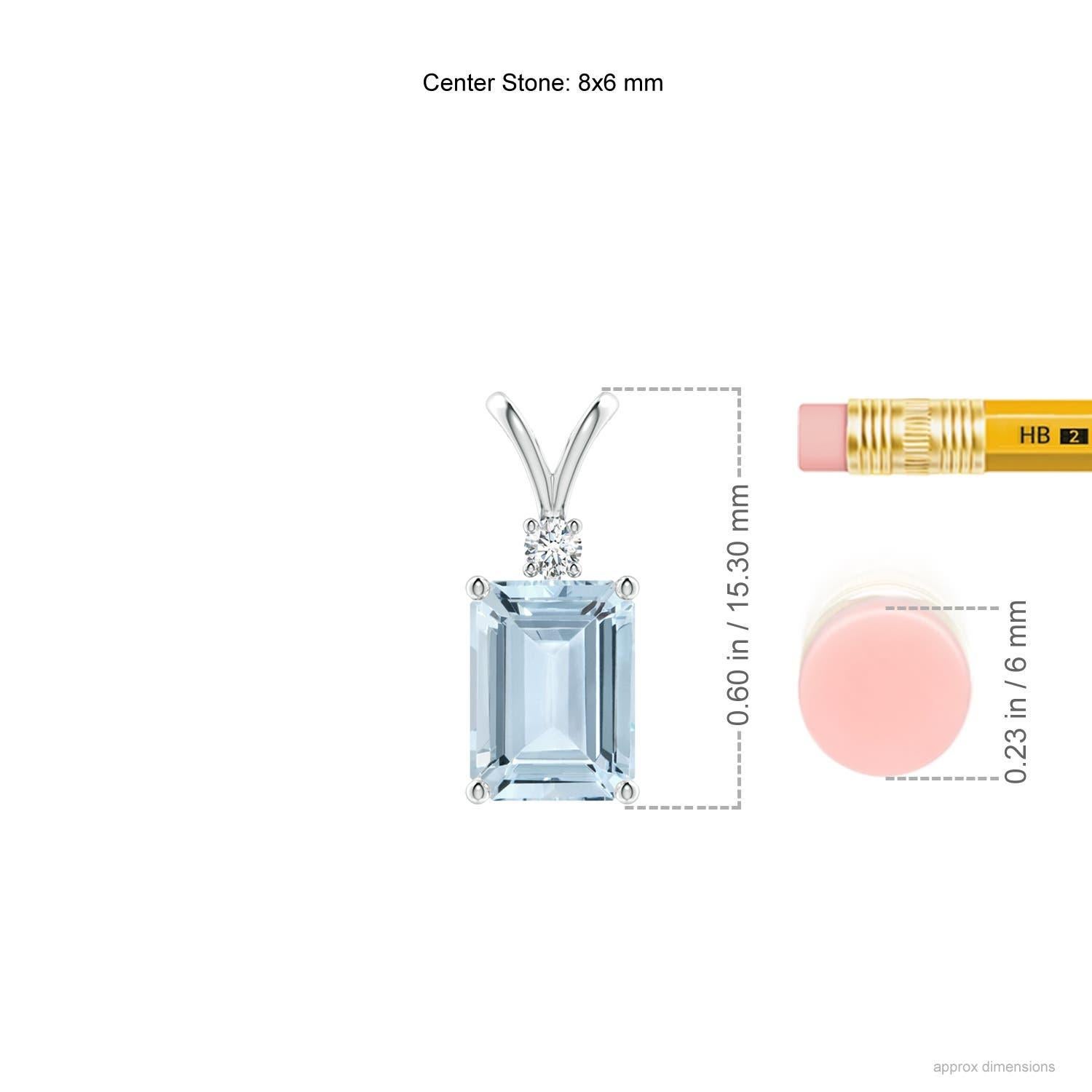 Modern Emerald-Cut 1.35 ct Aquamarine Solitaire Pendant with Diamond in 18K White Gold For Sale