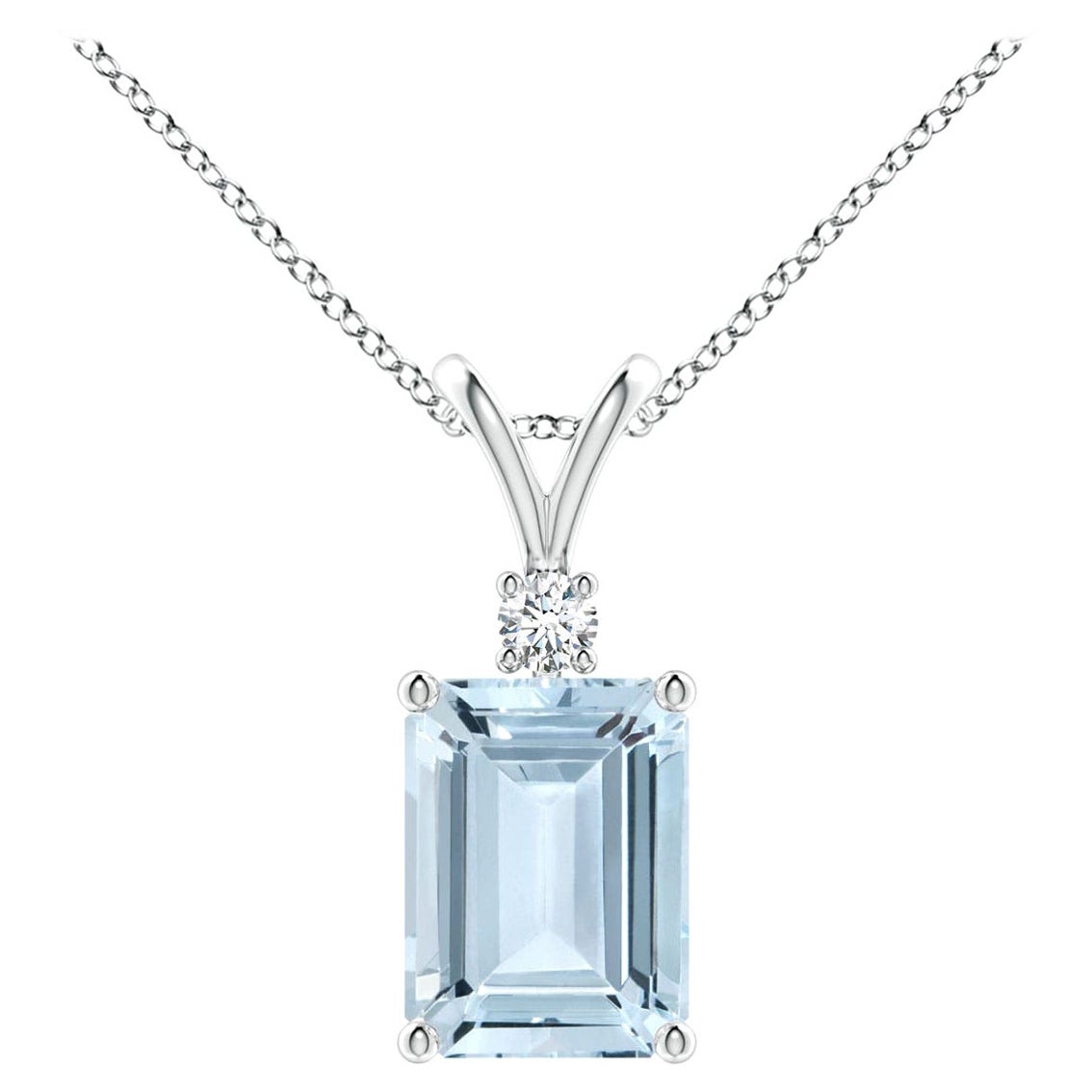 Solitär-Anhänger mit Smaragdschliff 1,35 Karat Aquamarin im Smaragdschliff und Diamant in 18 Karat Weißgold