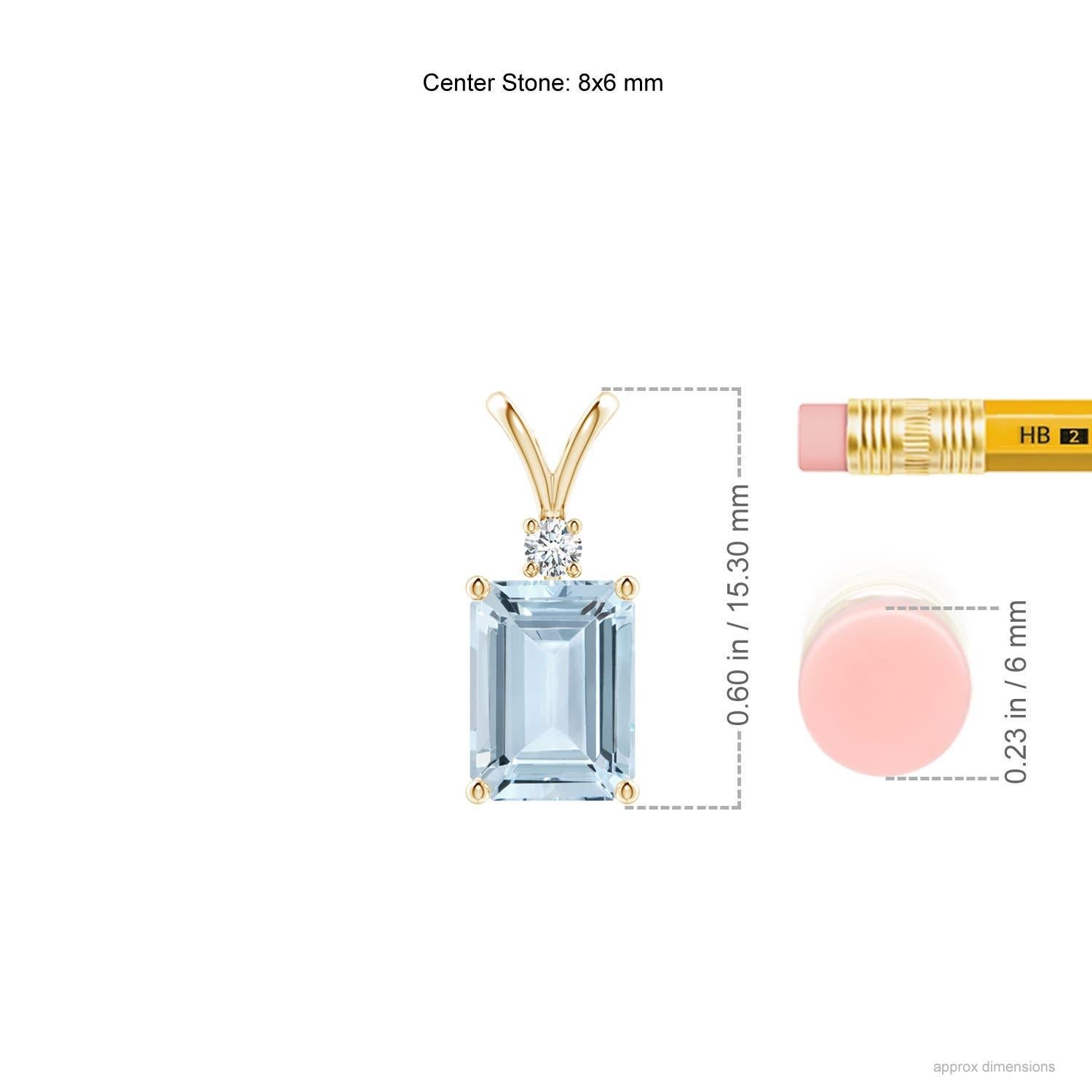 Modern Emerald-Cut 1.35 ct Aquamarine Solitaire Pendant with Diamond in 18K Yellow Gold For Sale