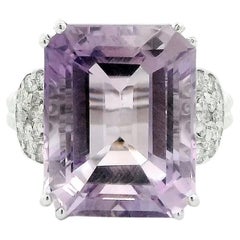 Emerald Cut 14.28 TCW Amethyst and Diamond 18k White Gold Cocktail Ring