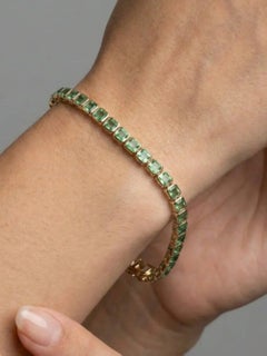 Emerald Cut 14K (Custom) Yellow Gold Green Gemstone Tennis Bracelet