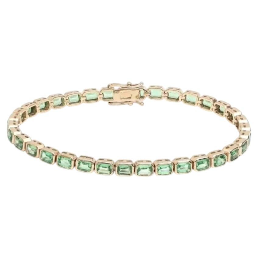 Emerald Cut 14K (Custom) Yellow Gold Green Gemstone Tennis Bracelet