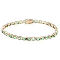 Emerald Cut 14K (Custom) Yellow Gold Green Gemstone Tennis Bracelet