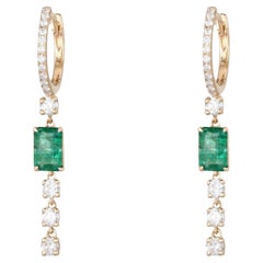 Pendientes de aro con diamantes en corte esmeralda de oro de 14 quilates (o 18 quilates bajo pedido)