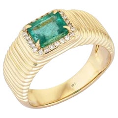 Emerald Cut 14K (or 18k upon request) Yellow Gold Ribbed Band Ring