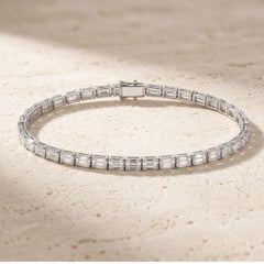 Emerald Cut 18K GIA Diamond White Gold Tennis Bracelet