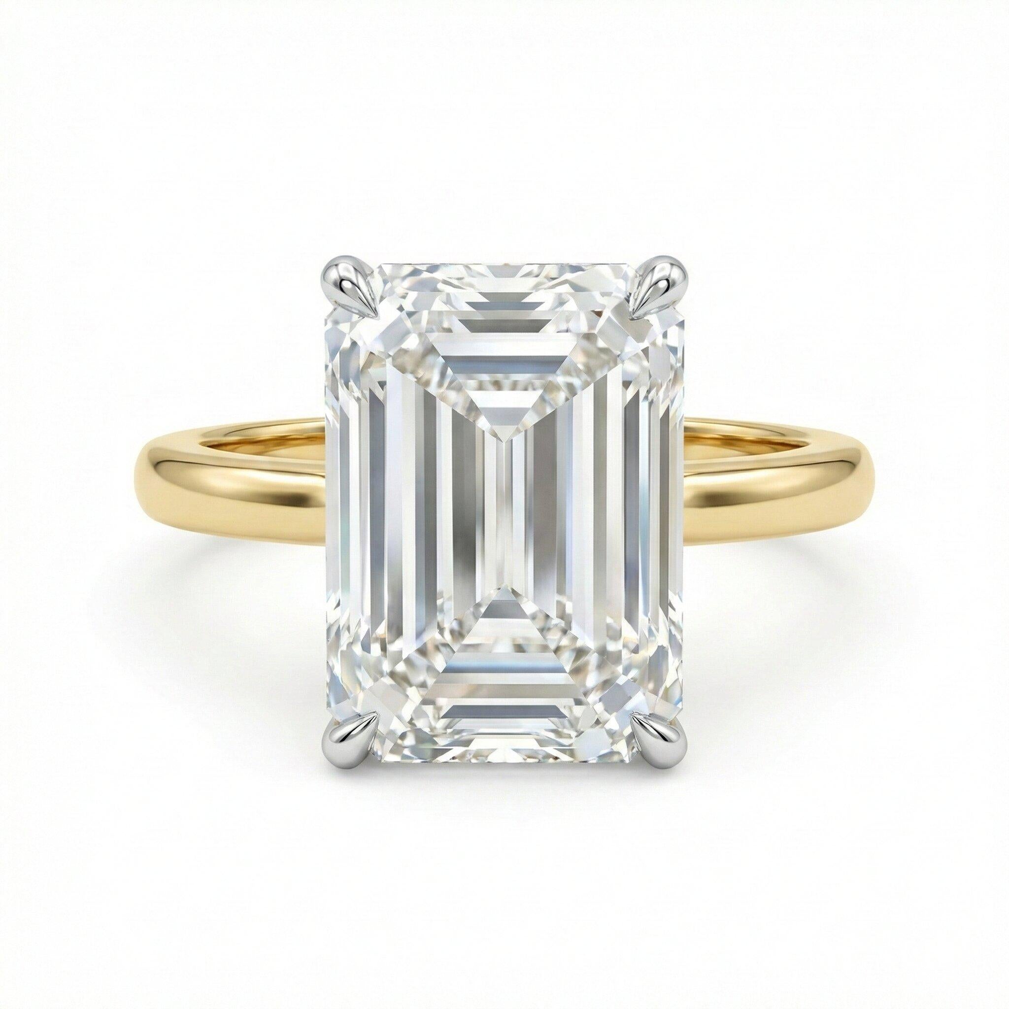 7.5ct Emerald Cut Diamond Solitaire Ring in 14K Yellow Gold