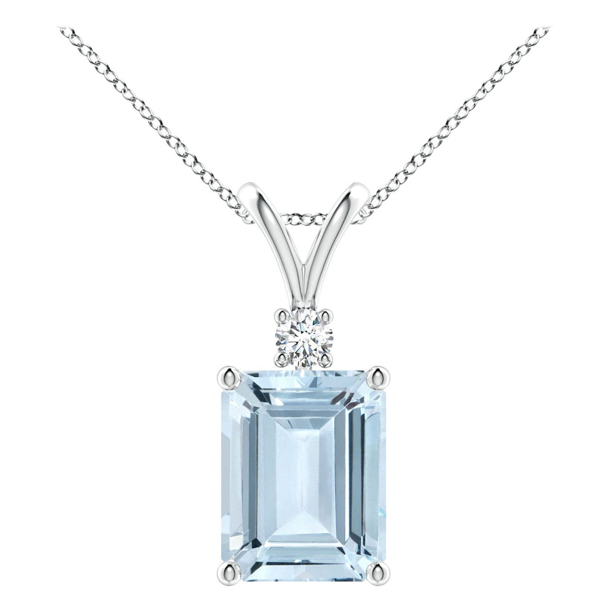 Pendentif solitaire en or blanc 14K avec aigue-marine taillée en émeraude de 2 ct et diamant