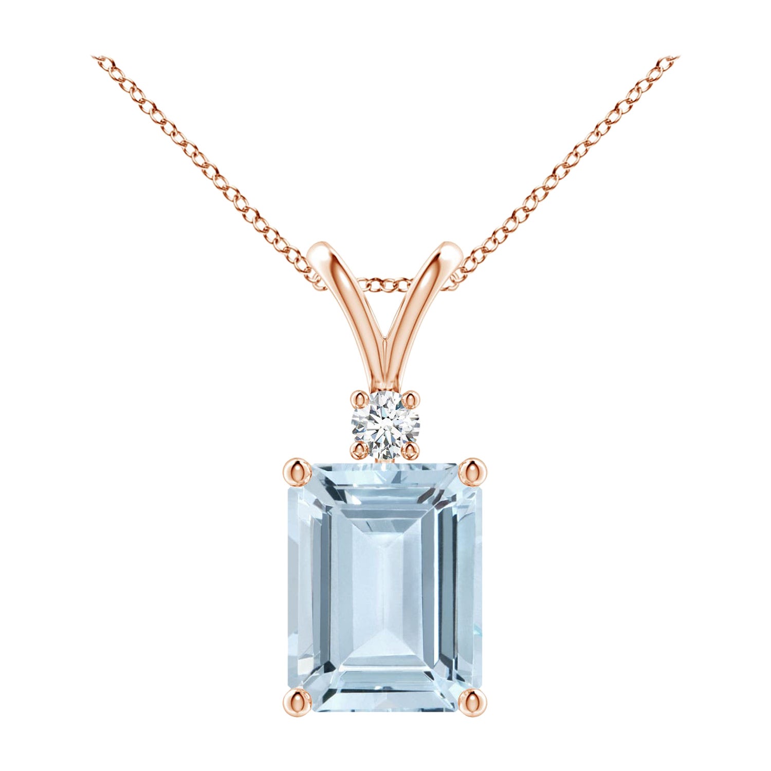 Solitär-Anhänger mit Solitär-Anhänger aus 18 Karat Roségold mit 2 Karat Aquamarin im Smaragdschliff und Diamant