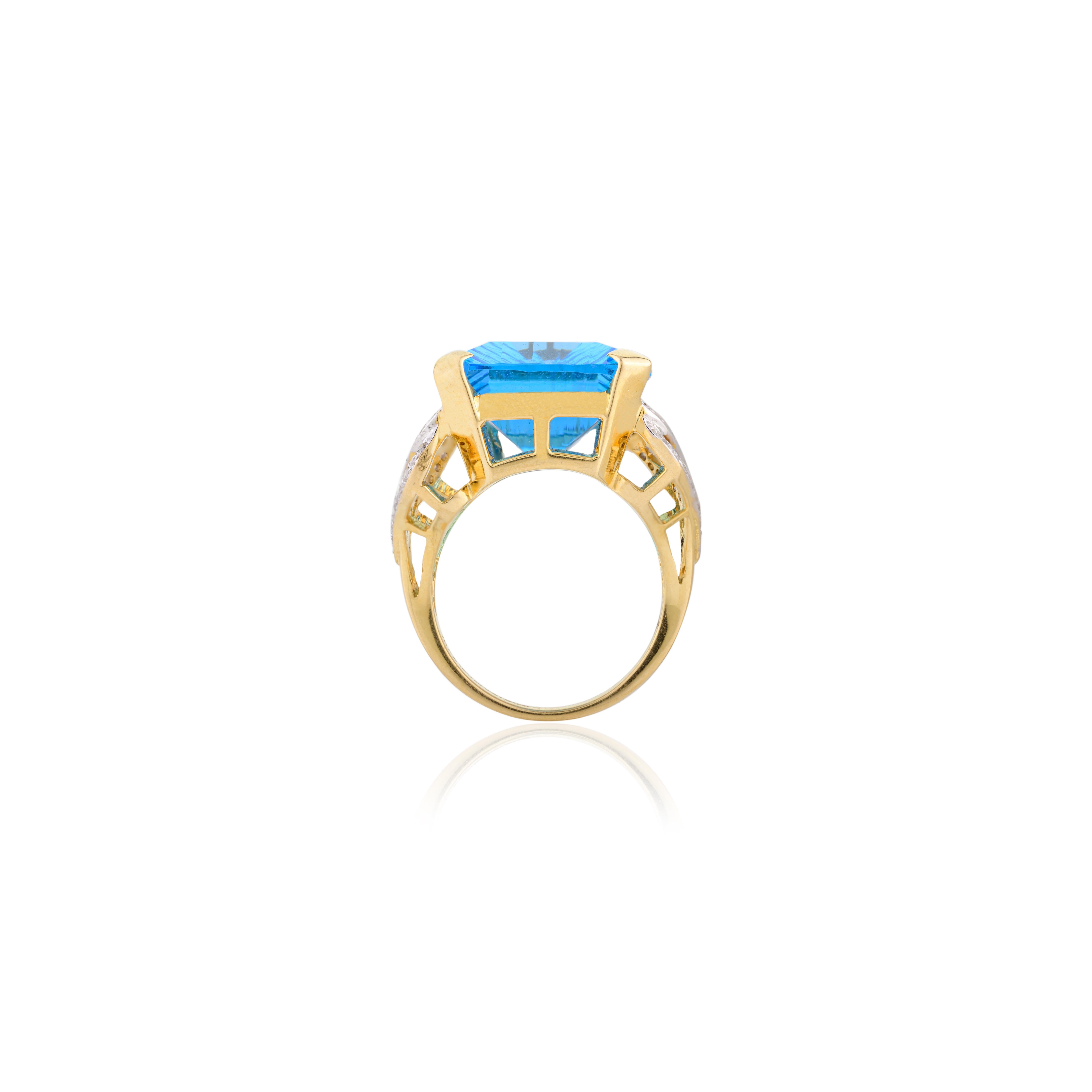 En vente :  Bague cocktail en or jaune 18 carats exclusive avec topaze bleue taille émeraude 23,45 carats 7