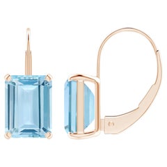Solitär-Ohrringe für Damen mit Aquamarinen im Smaragdschliff (2,7 Karat) aus massivem 14-karätigem Gold