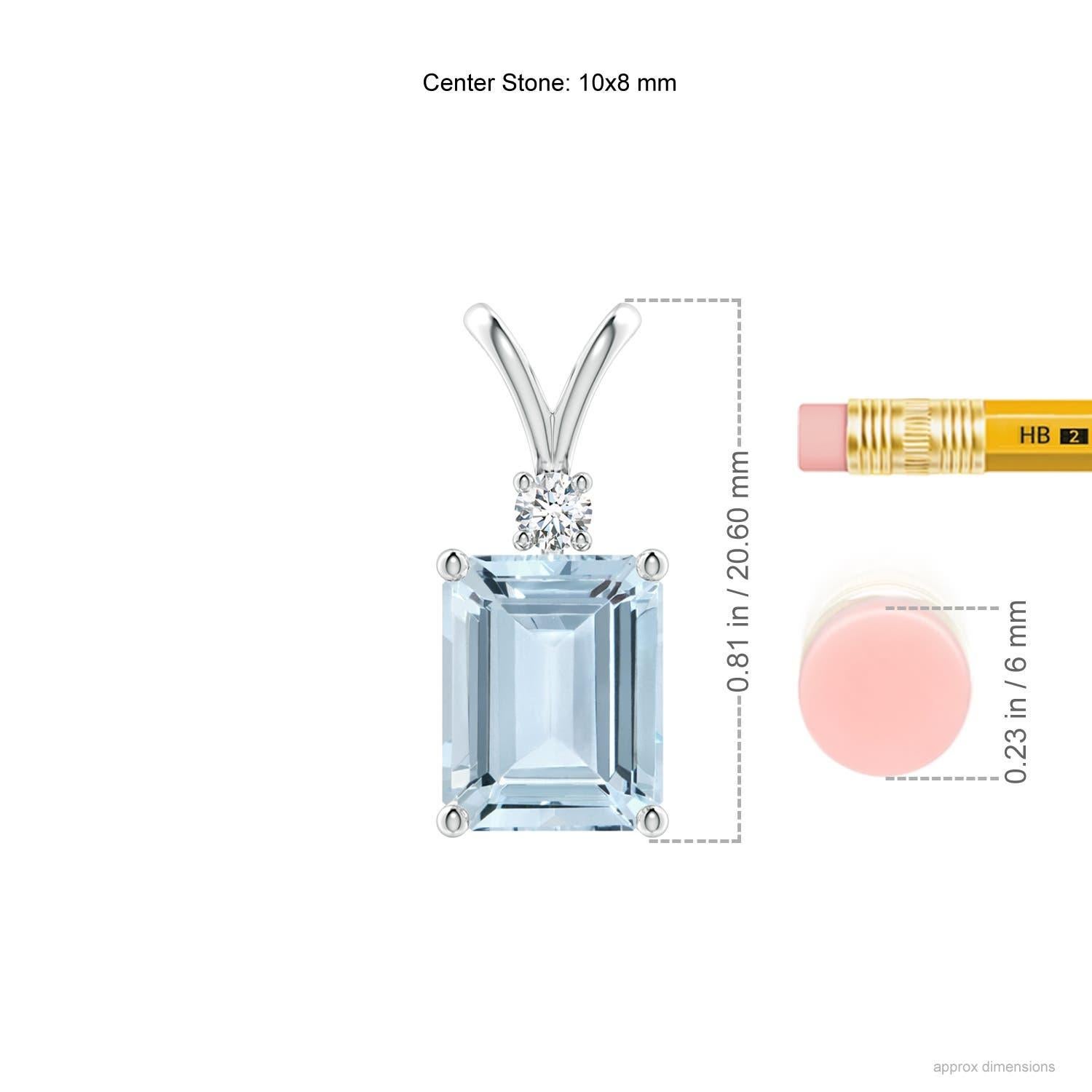 Modern Emerald-Cut 3 ct Aquamarine Solitaire Pendant with Diamond in 18K White Gold For Sale