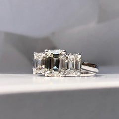 Emerald Cut 3 Stone Trilogy White Diamond Engagement  18k 2.80cts TW Ring