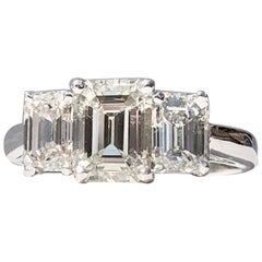 Emerald Cut 3 Stone Trilogy White Diamond Engagement  18k 2.80cts TW Ring