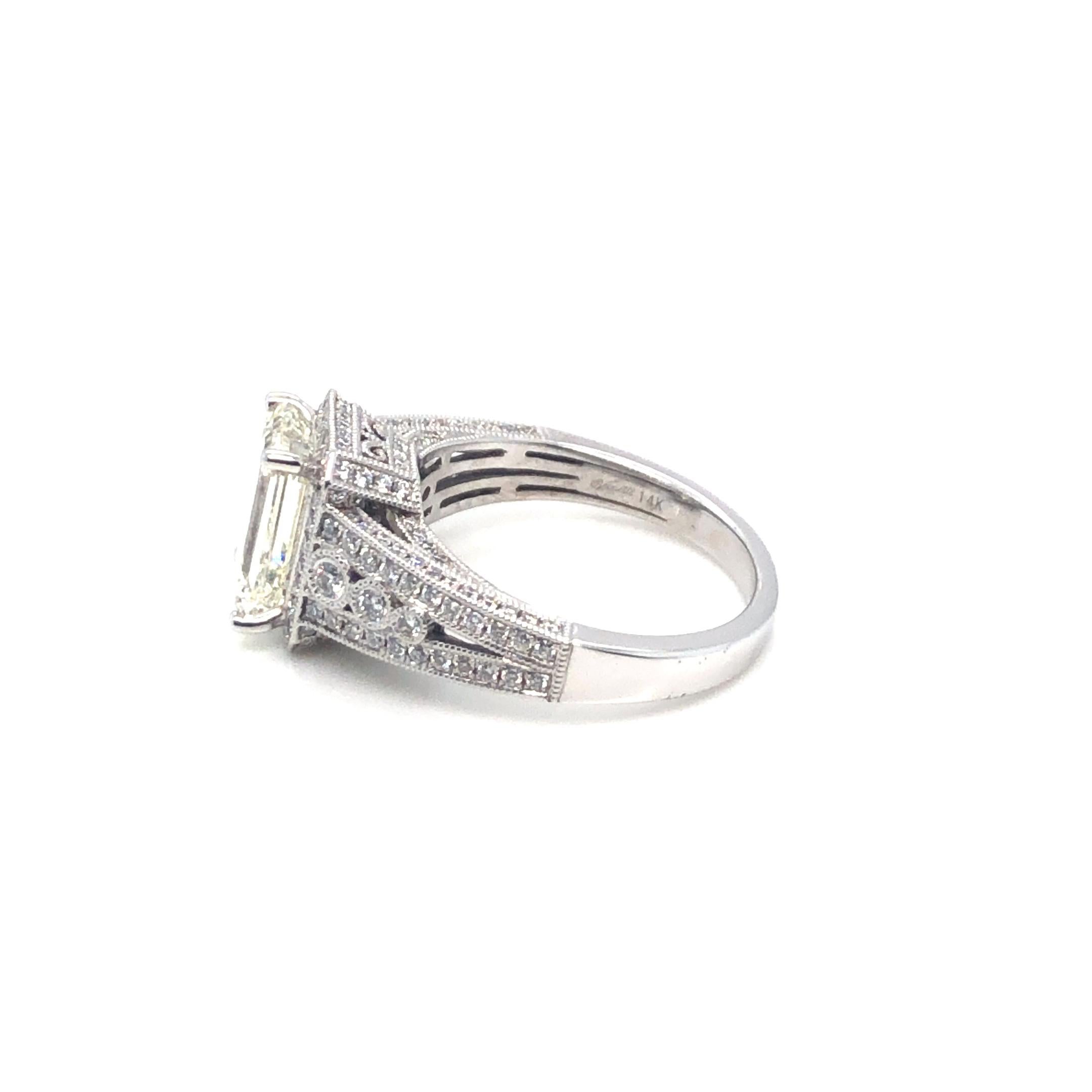 Emerald Cut 3.01ct Diamond Engagement Ring 14K White Gold In Excellent Condition For Sale In Dallas, TX