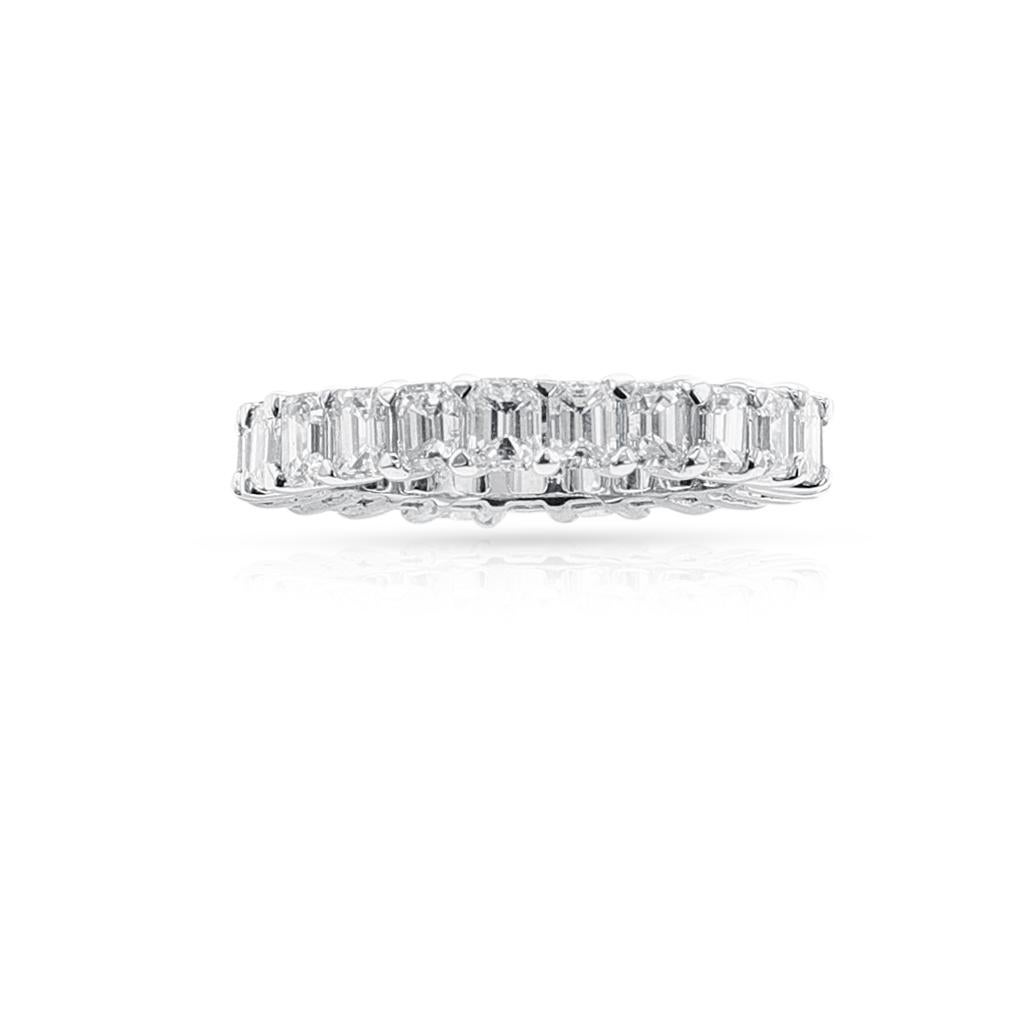 Emerald Cut Emerald-Cut 4.61 ct. Diamond Eternity Band, 18k White Gold  For Sale