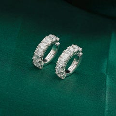 Emerald Cut 4.91 Carat Natural Diamond Ear Cuff Earrings in 18K White Gold