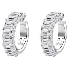 Emerald Cut 4.91 Carat Natural Diamond Ear Cuff Earrings in 18K White Gold
