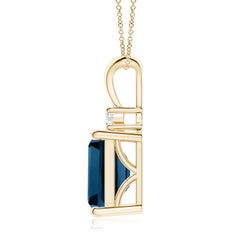 Emerald-Cut 4ct Blue Topaz Solitaire Pendant with Diamond in 14K Solid Gold