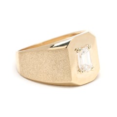 Emerald Cut .50ctw Diamond Signet Ring, 14k Yellow Gold, Ring Size 5.75