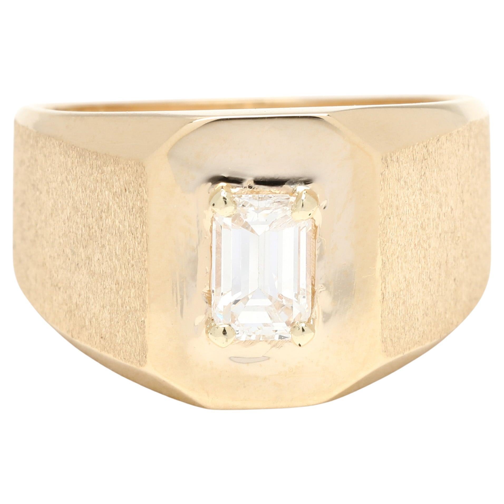 Emerald Cut .50ctw Diamond Signet Ring, 14k Yellow Gold, Ring Size 5.75