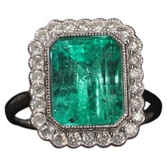 Emerald Cut 5.6ct Natural Colombian Emerald Diamond Halo Ring Platinum O / 7