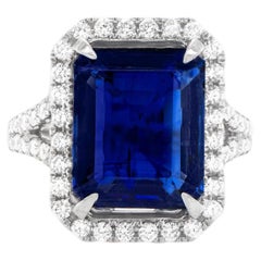 Emerald Cut 6.50 Carat Kyanite Ring with Diamond Halo 1.60 Carats Total 18k Gold