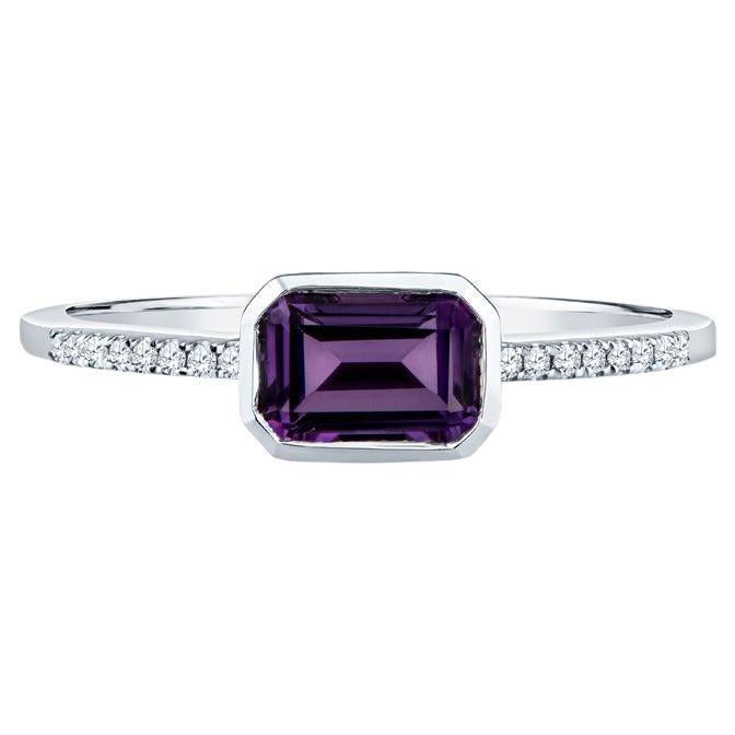 Emerald Cut Amethyst and Diamond Fashion Ring, 14 Karat White Gold