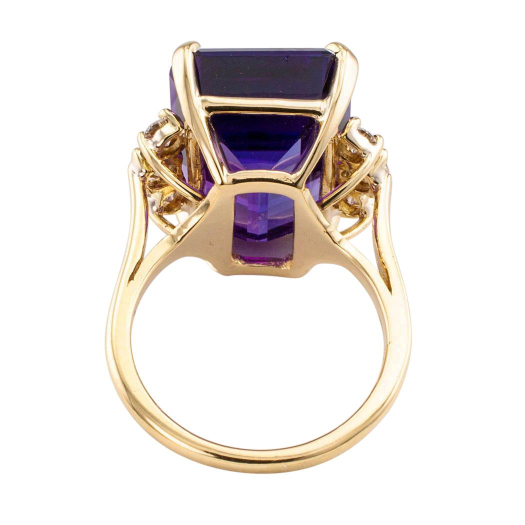 Women's Emerald Cut Amethyst Diamond Gold Cocktail Ring