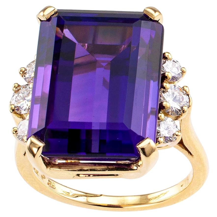 Emerald Cut Amethyst Diamond Gold Cocktail Ring