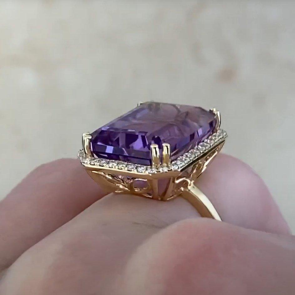 Women's Emerald Cut Amethyst Diamond Halo Ring (Approx 12.5-Carats), 18k Yellow Gold
