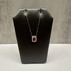 Emerald Cut Amethyst Diamond Necklace 10K Yellow Gold 18.25in New