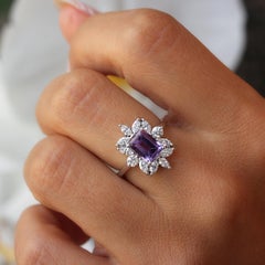 Emerald Cut Amethyst & Diamonds Unique and Elegant Engagement ring - Charlotte