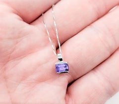 Emerald-Cut Amethyst Drop Pendant Necklace in 14K White Gold