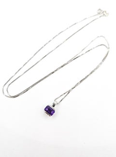 Emerald-Cut Amethyst Drop Pendant Necklace in 14k White Gold