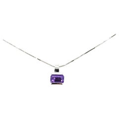 Emerald-Cut Amethyst Drop Pendant Necklace in 14k White Gold
