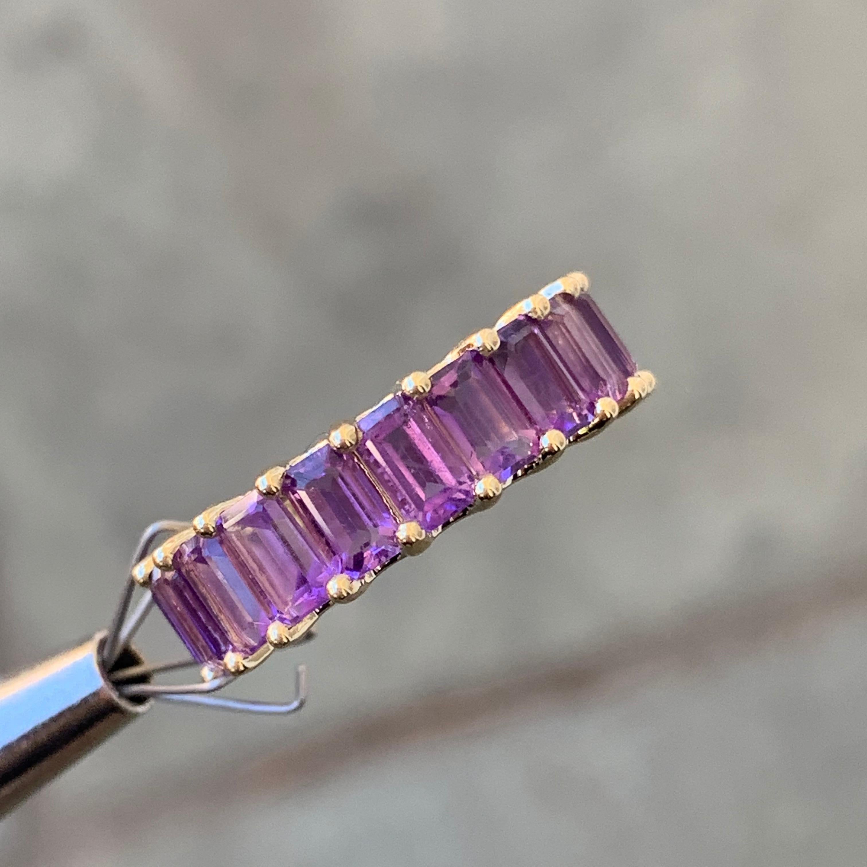 Modern Emerald Cut Amethyst February Birthstone Eternity Band, Gold, Ben Dannie For Sale