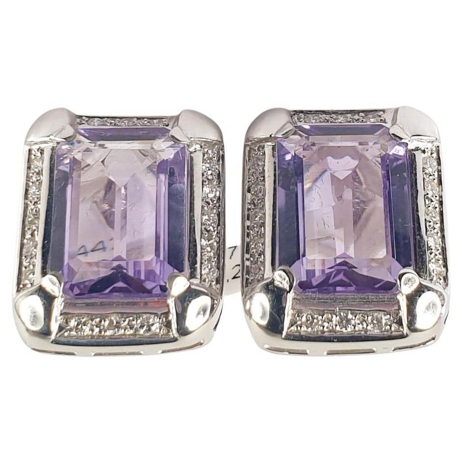 Emerald Cut Amethyst in 18k White Gold and Diamond Clip on Earrings For Sale