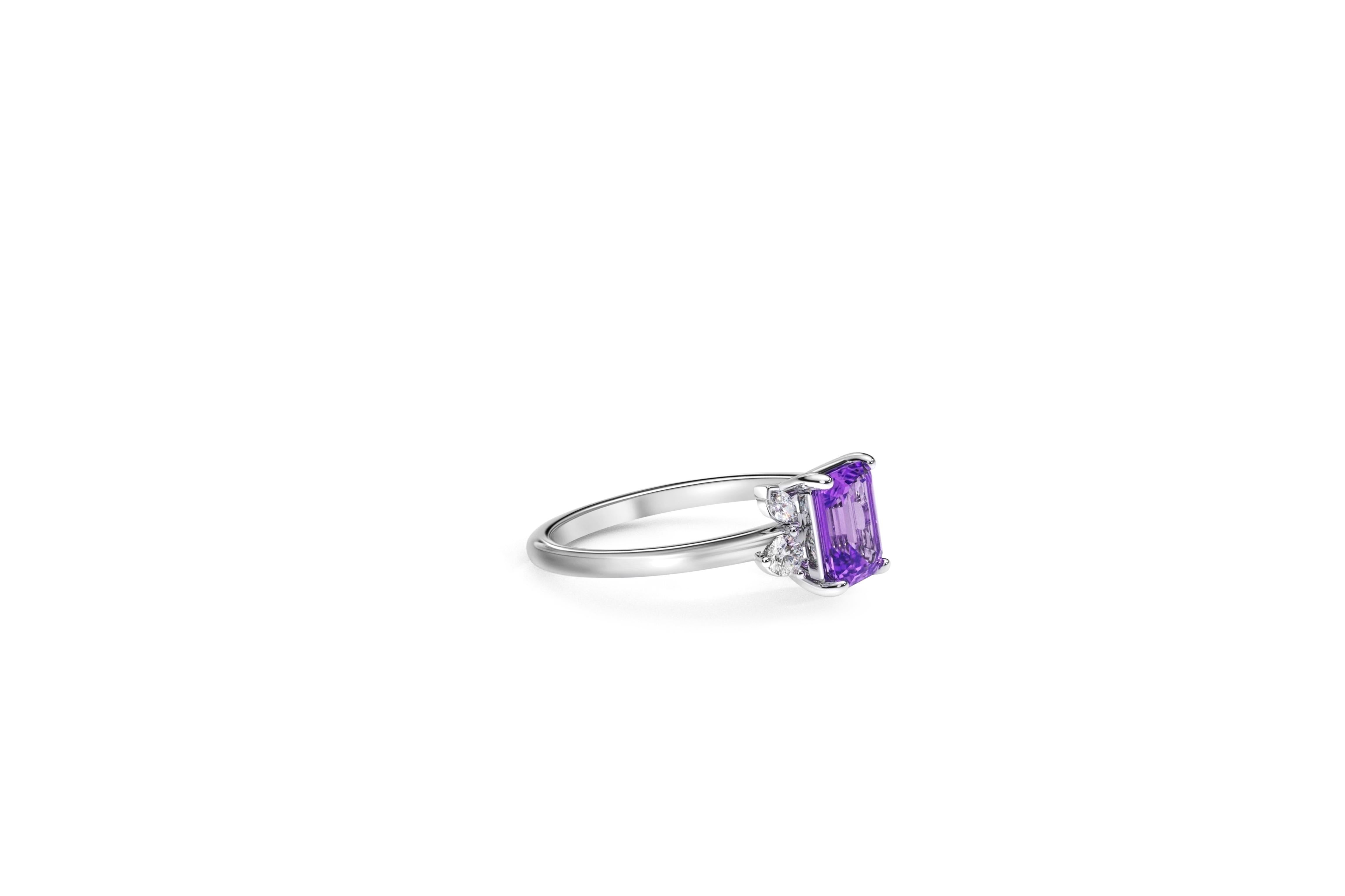 For Sale:  Emerald Cut Amethyst & Moissanites 14k gold Ring. 4